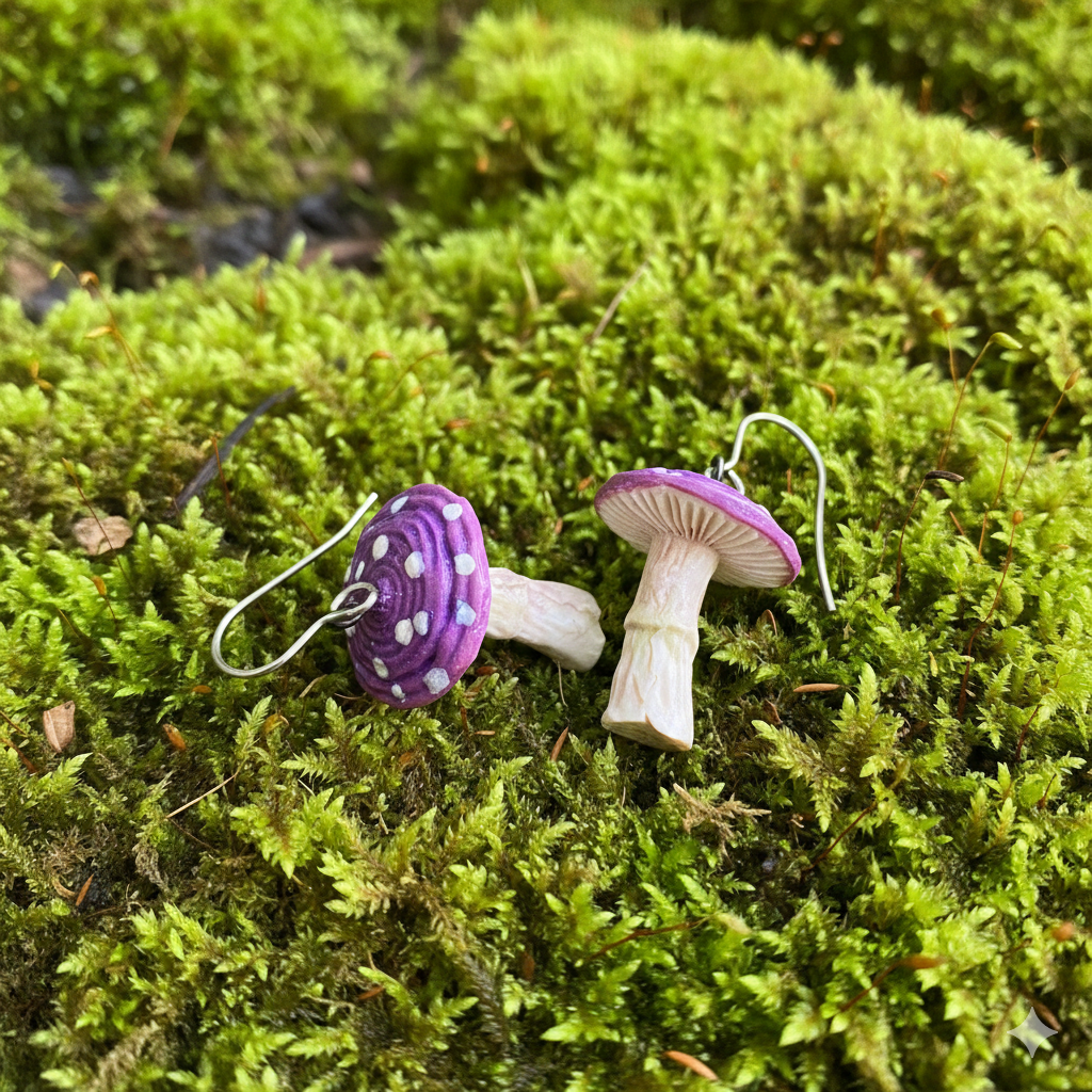 Purple Toadstool Drop Earrings