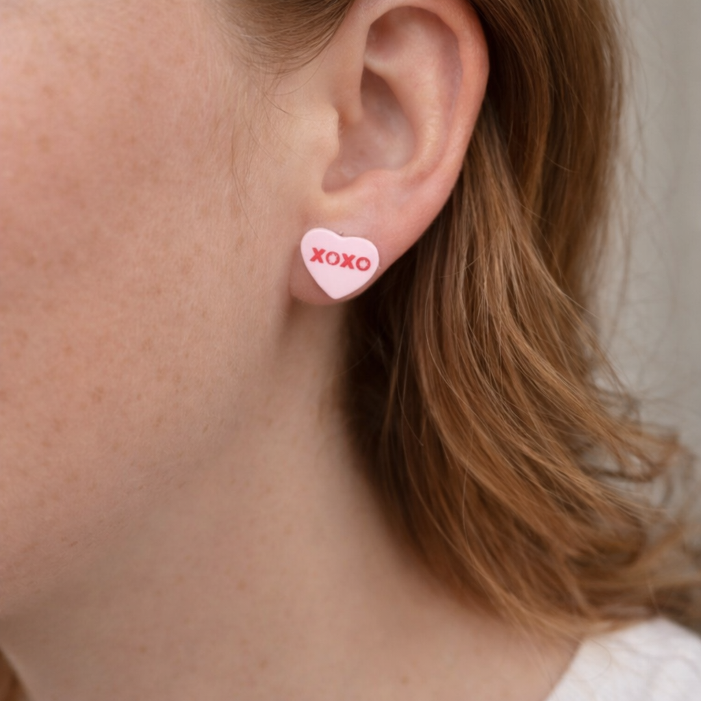 Valentine's Day Stud Earrings: Conversation Heart Candy Jewelry