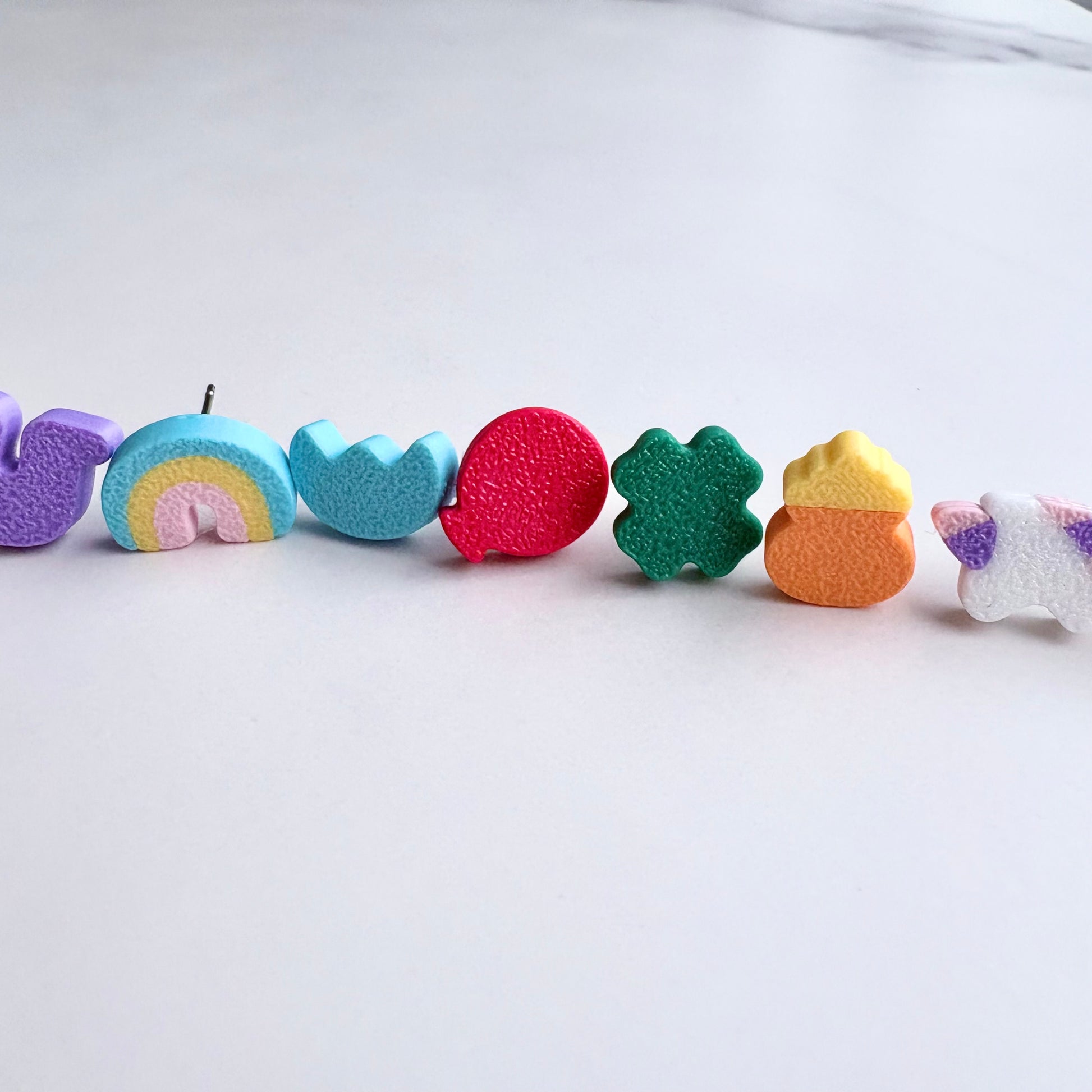 Lucky Marshmallow Stud Earrings Set (9 studs, no duplicates)