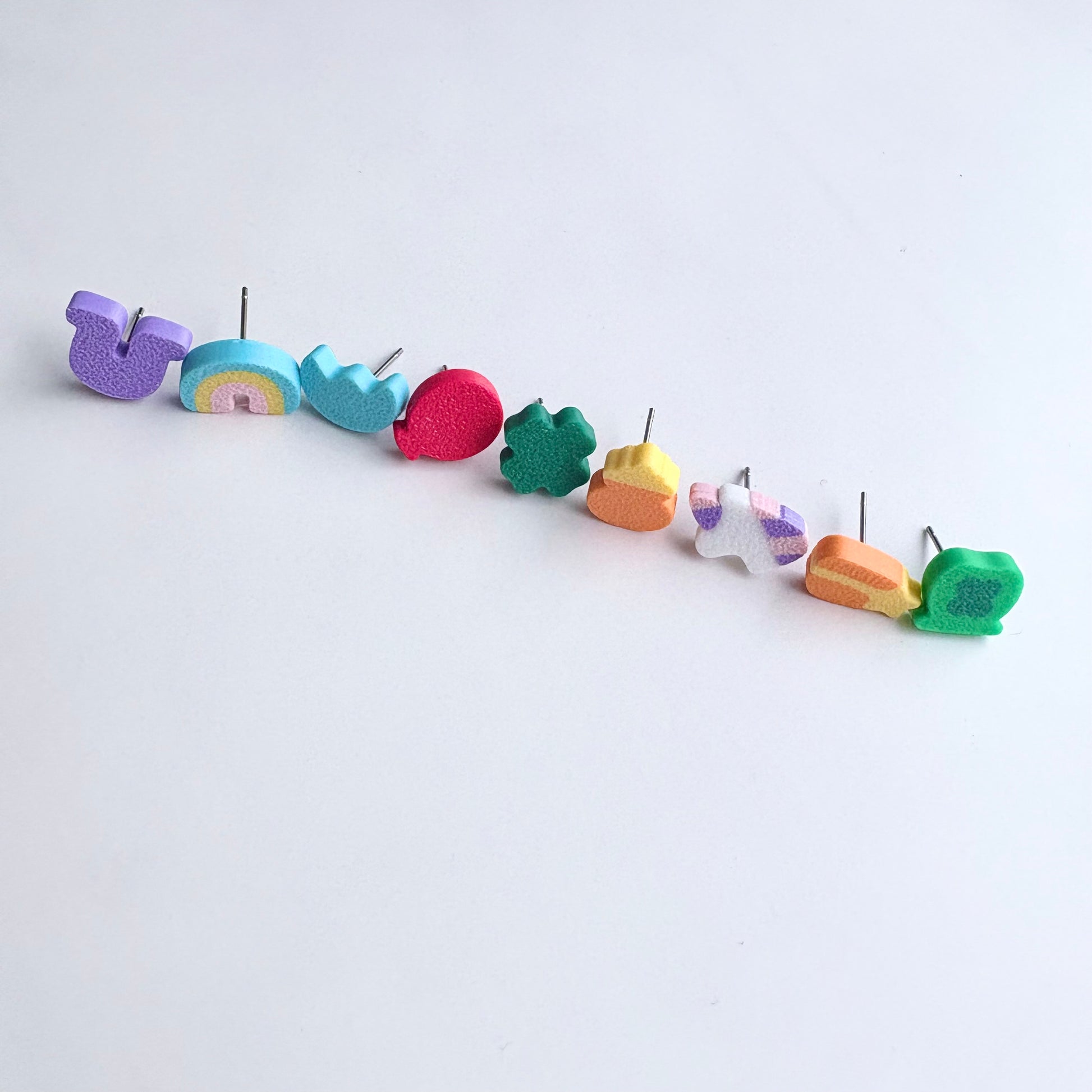 Lucky Marshmallow Stud Earrings Set (9 studs, no duplicates)