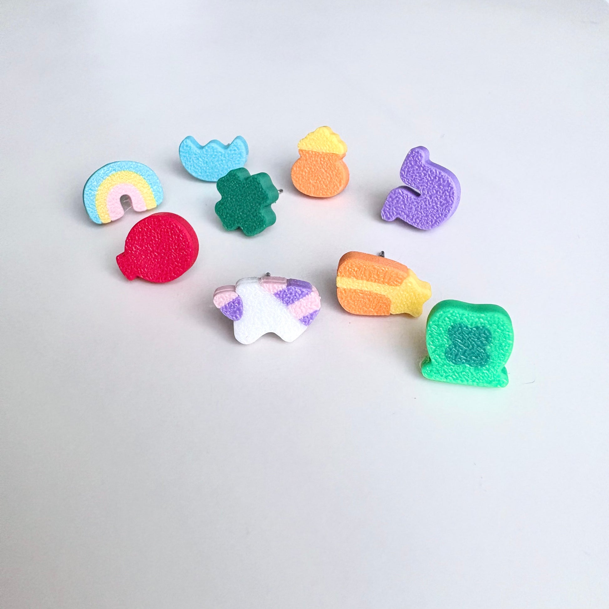 Lucky Marshmallow Stud Earrings Set (9 studs, no duplicates)