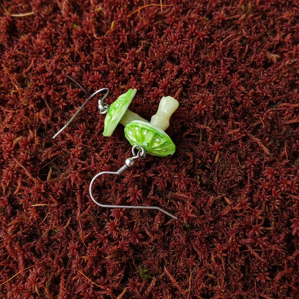 green toadstool earrings