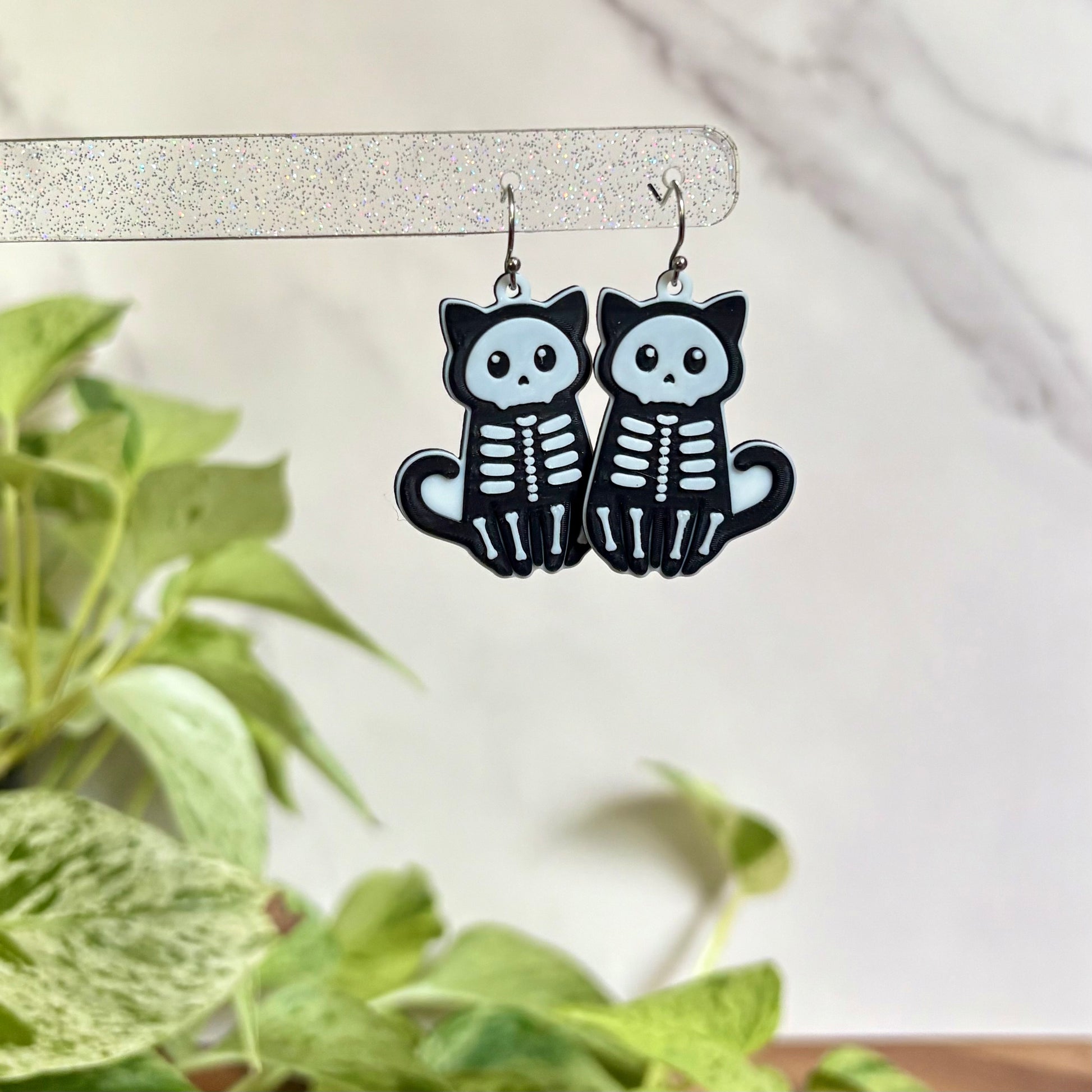 Halloween Skeleton or Mummy Cat Drop Earrings