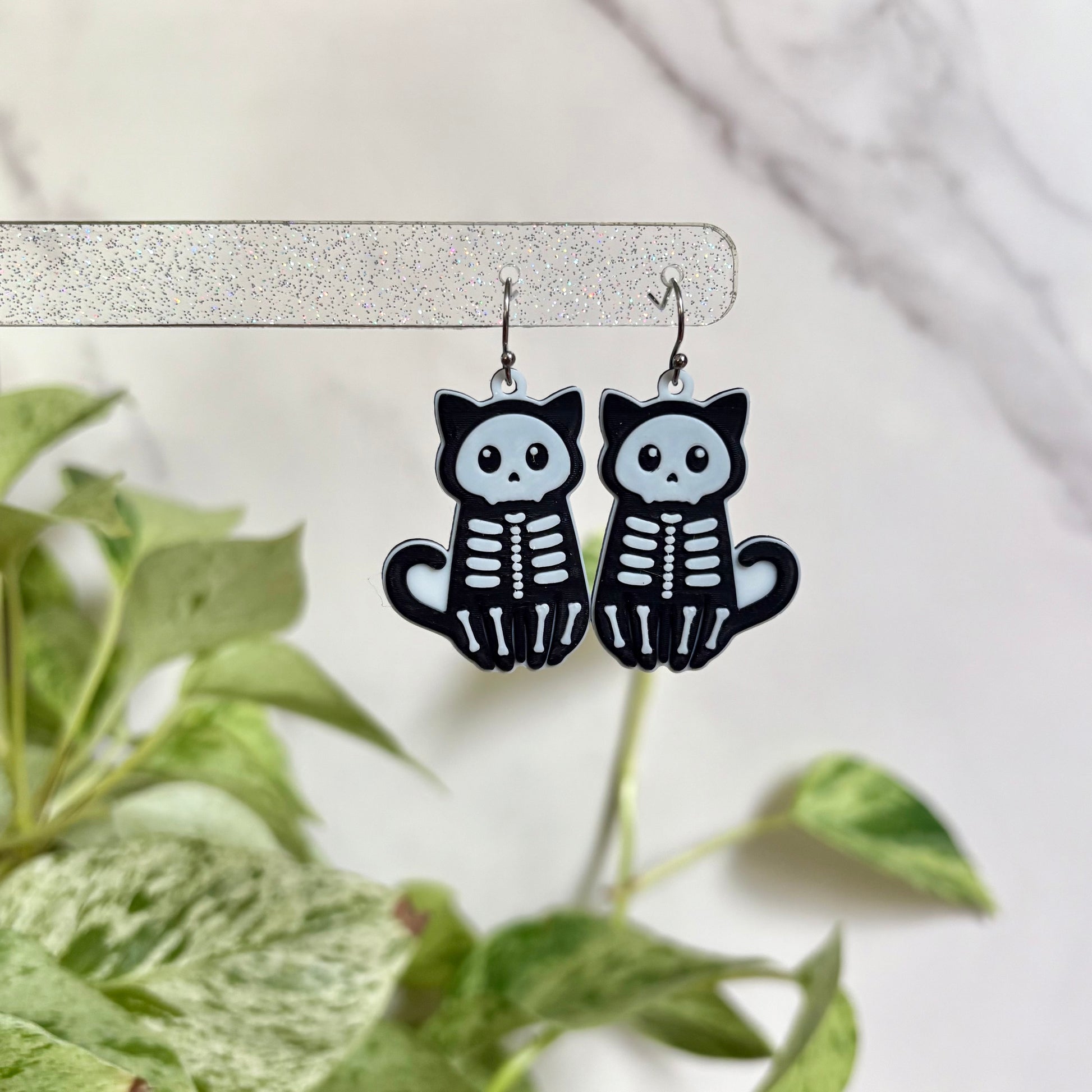 Halloween Skeleton or Mummy Cat Drop Earrings