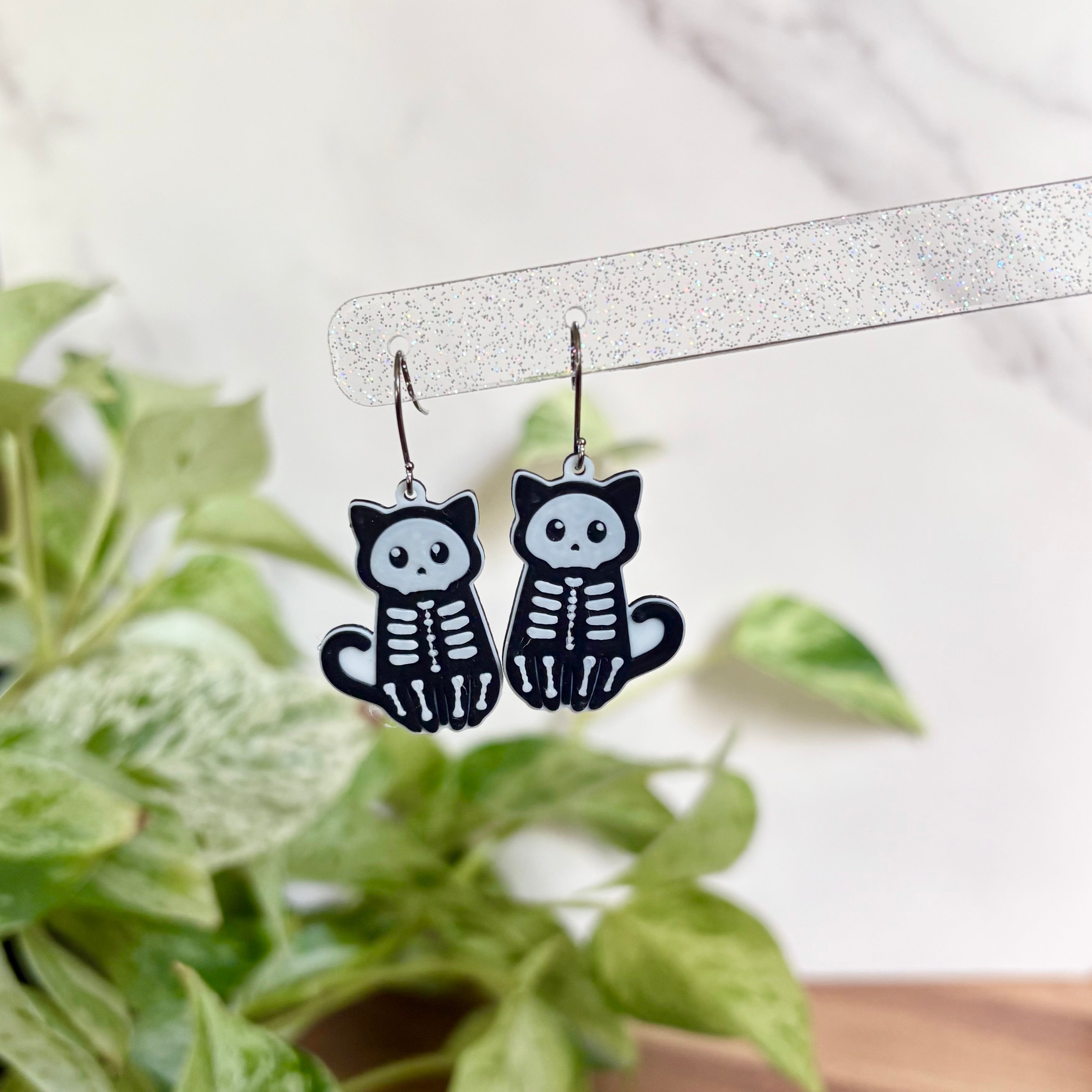 Halloween Skeleton or Mummy Cat Drop Earrings