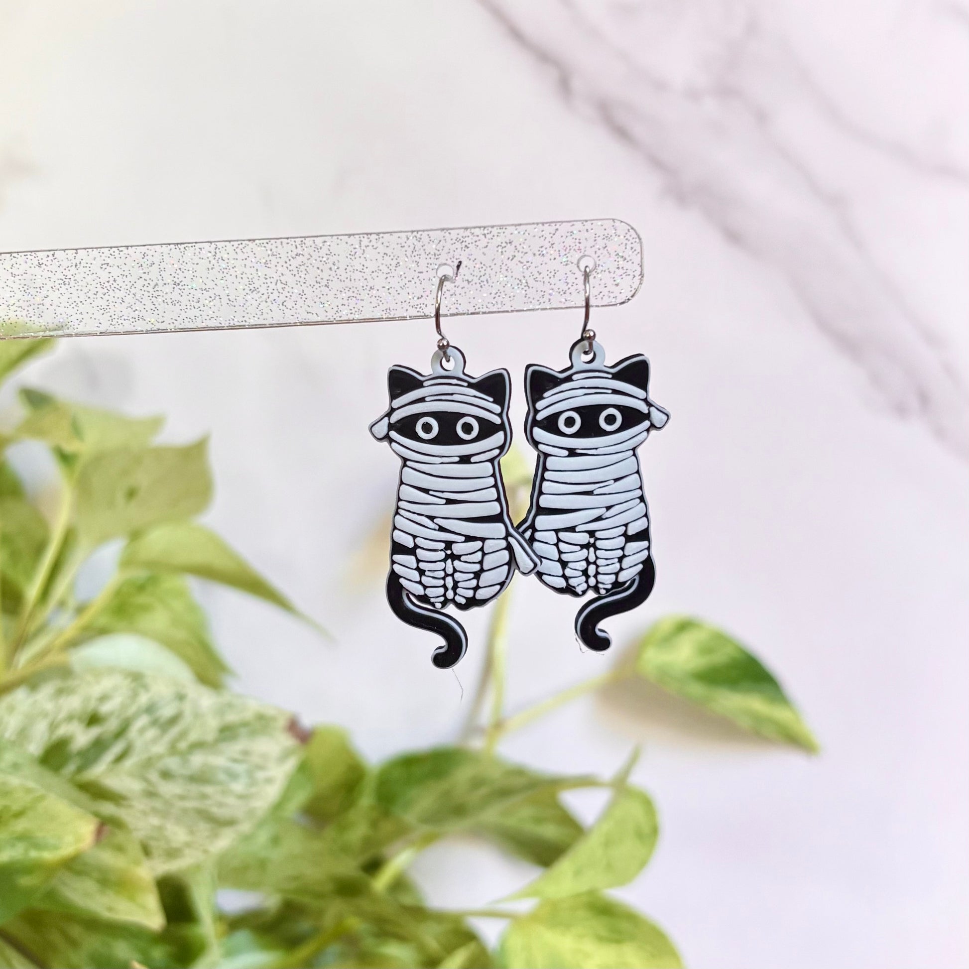 Halloween Skeleton or Mummy Cat Drop Earrings