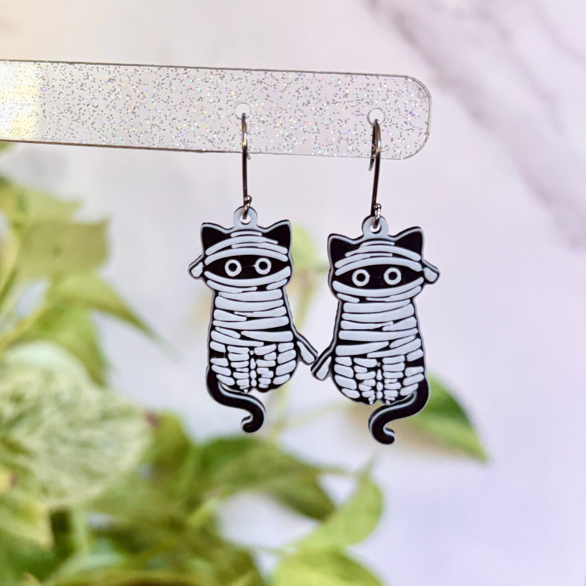 Halloween Skeleton or Mummy Cat Drop Earrings