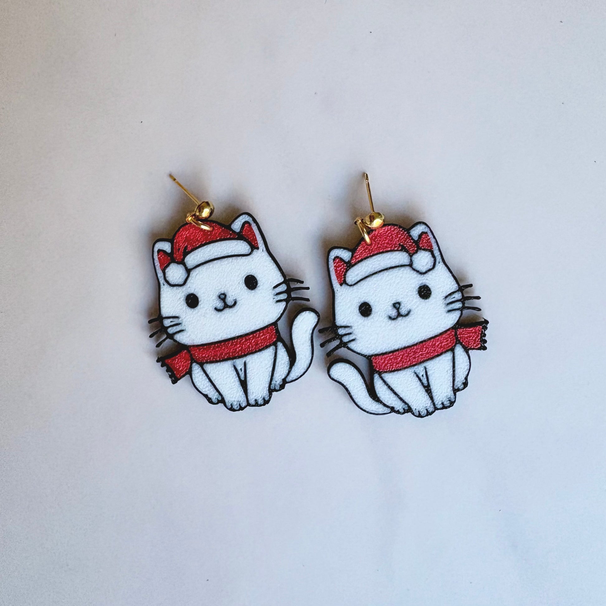 Winter Cat Christmas Drop Earrings
