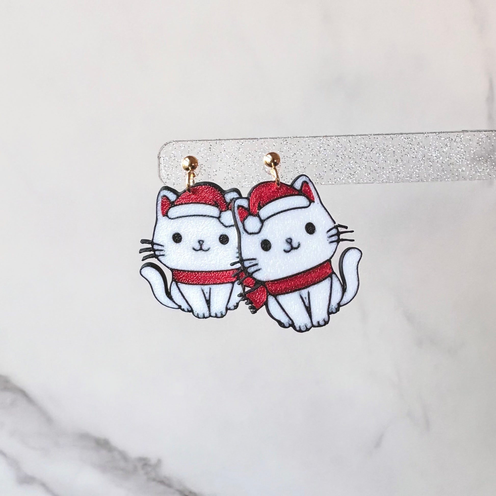 Winter Cat Christmas Drop Earrings
