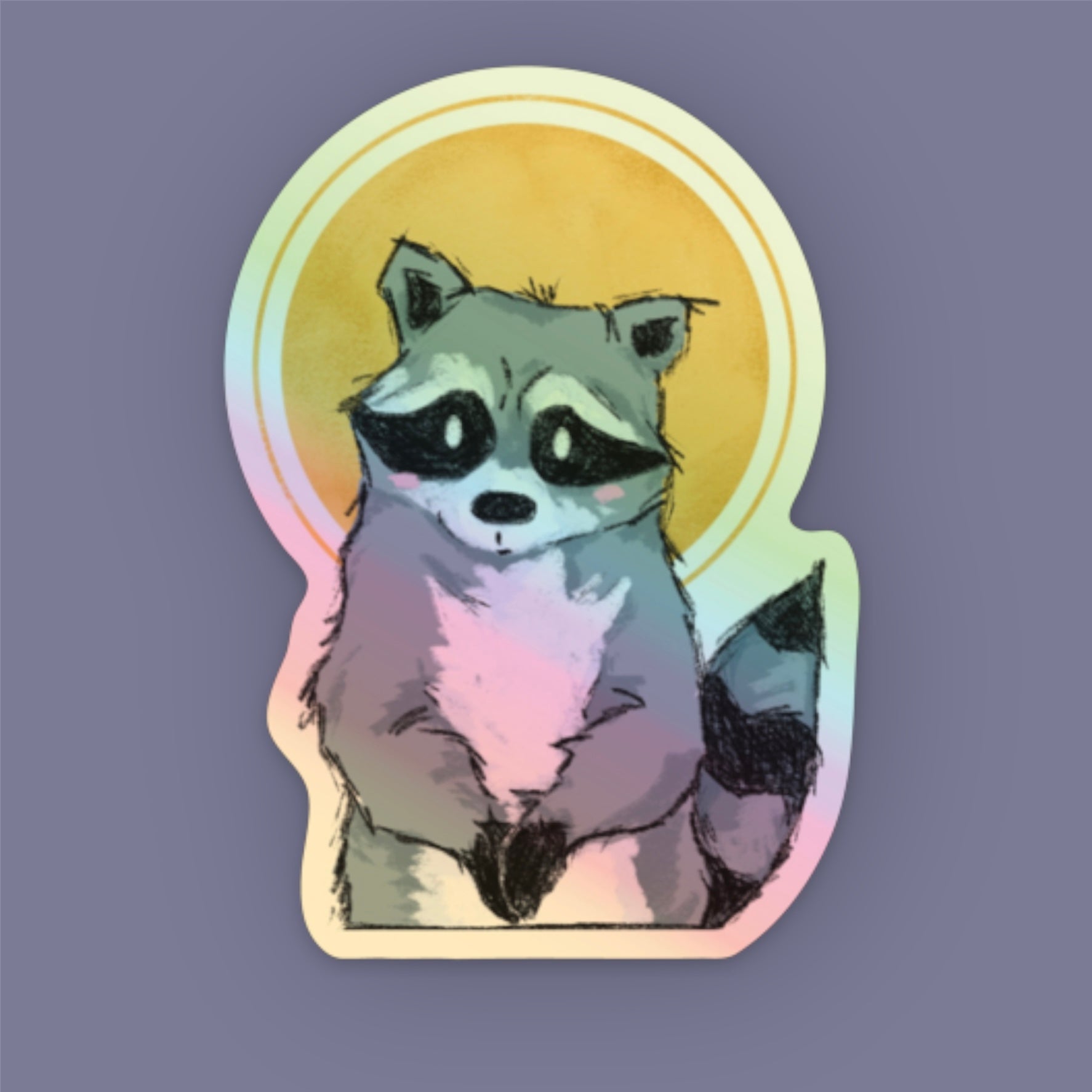 Holographic saint raccoon sticker
