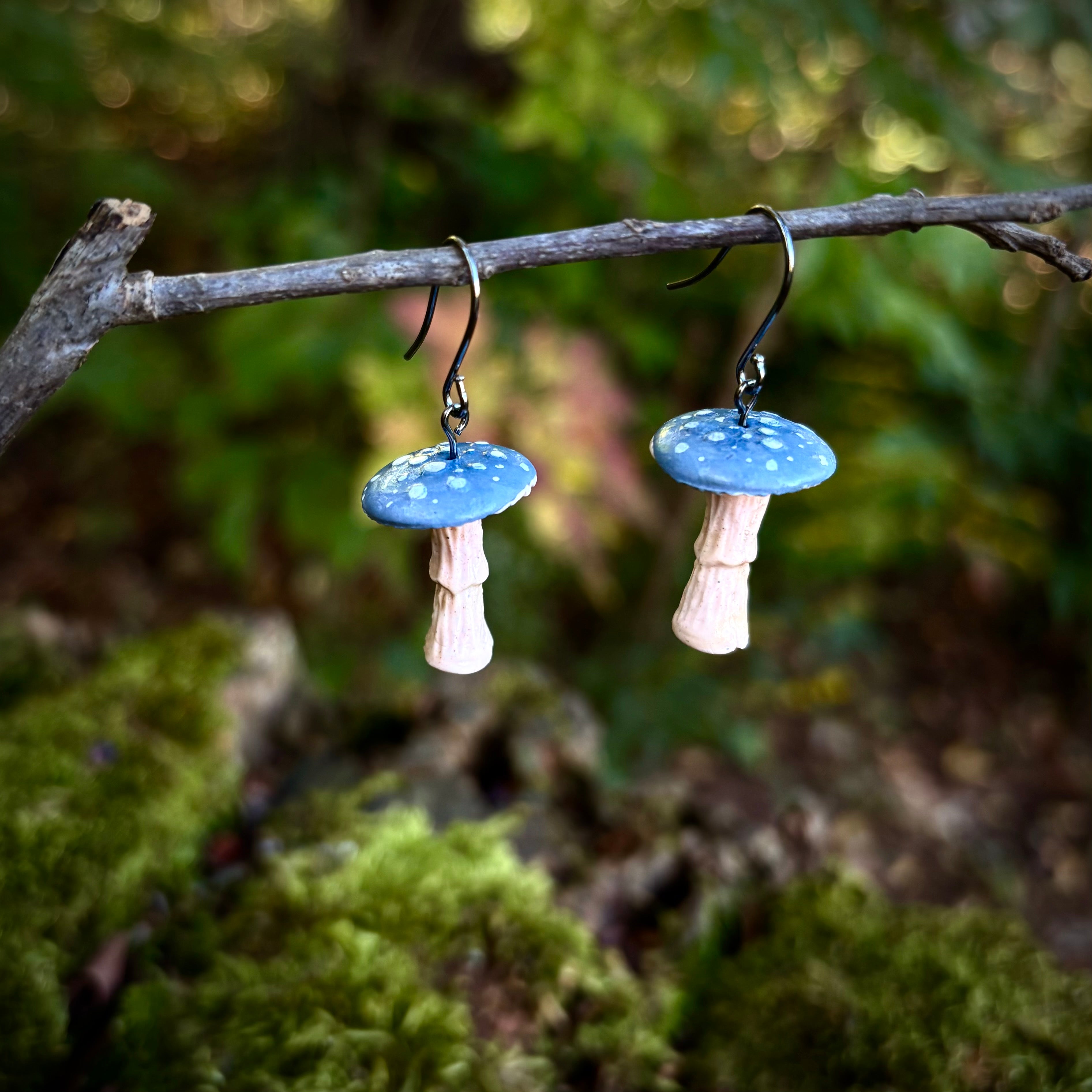 Toadstool Blue Drop Earrings