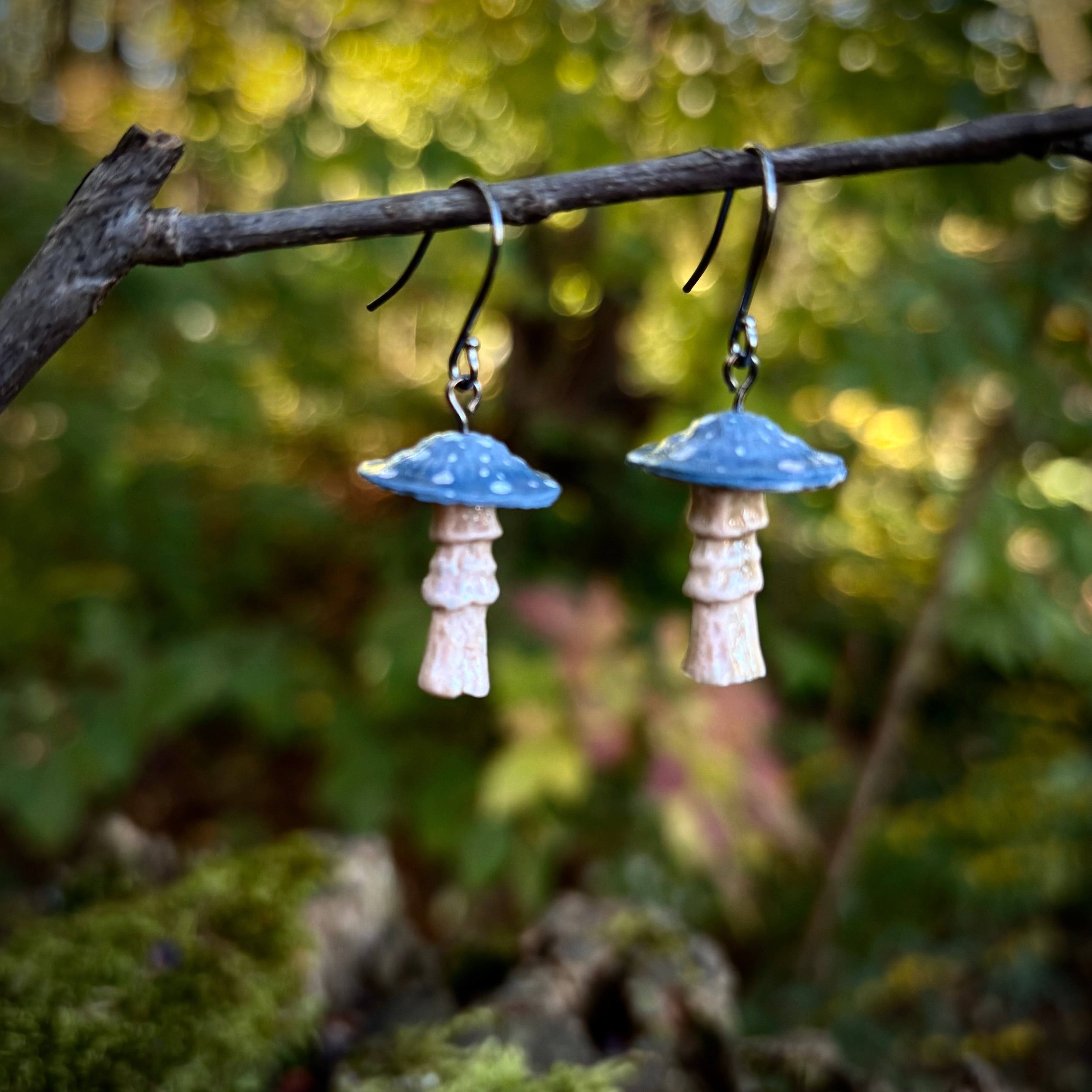 Toadstool Blue Drop Earrings