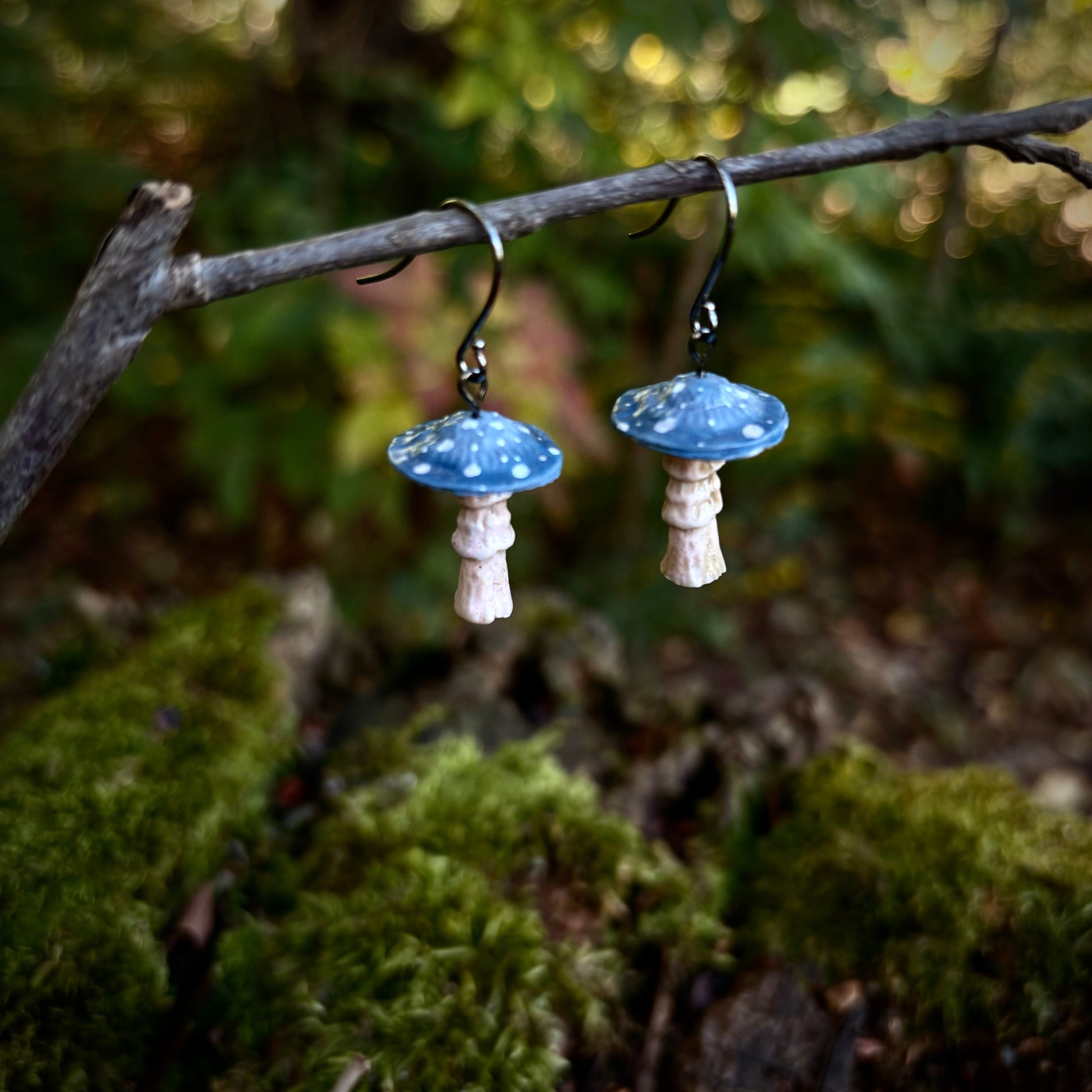 Toadstool Blue Drop Earrings