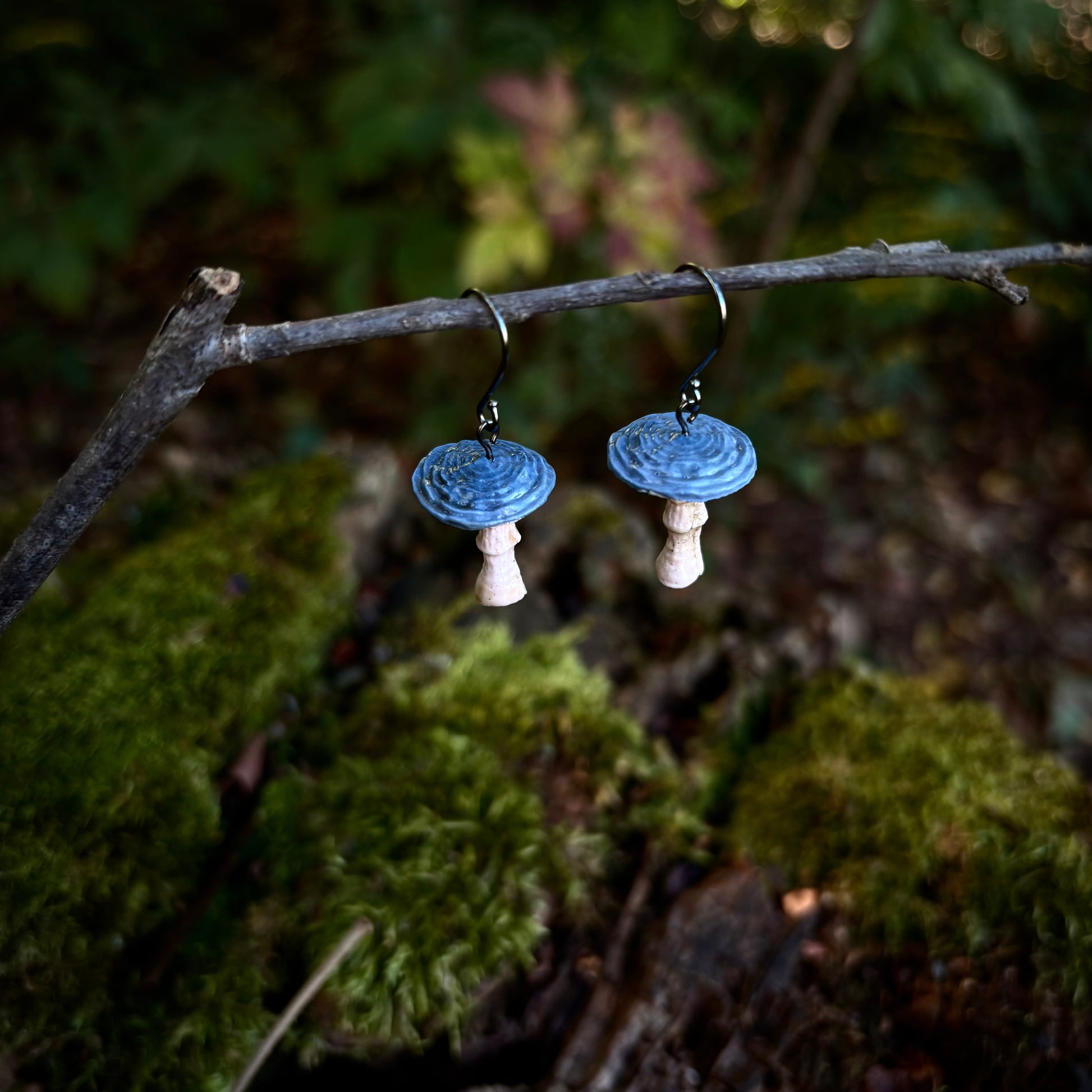 Toadstool Blue Drop Earrings