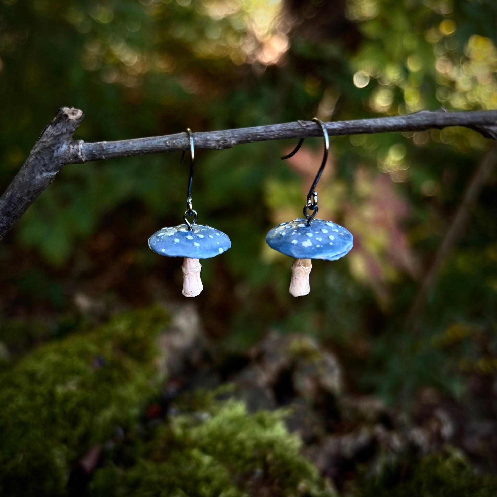 Toadstool Blue Drop Earrings