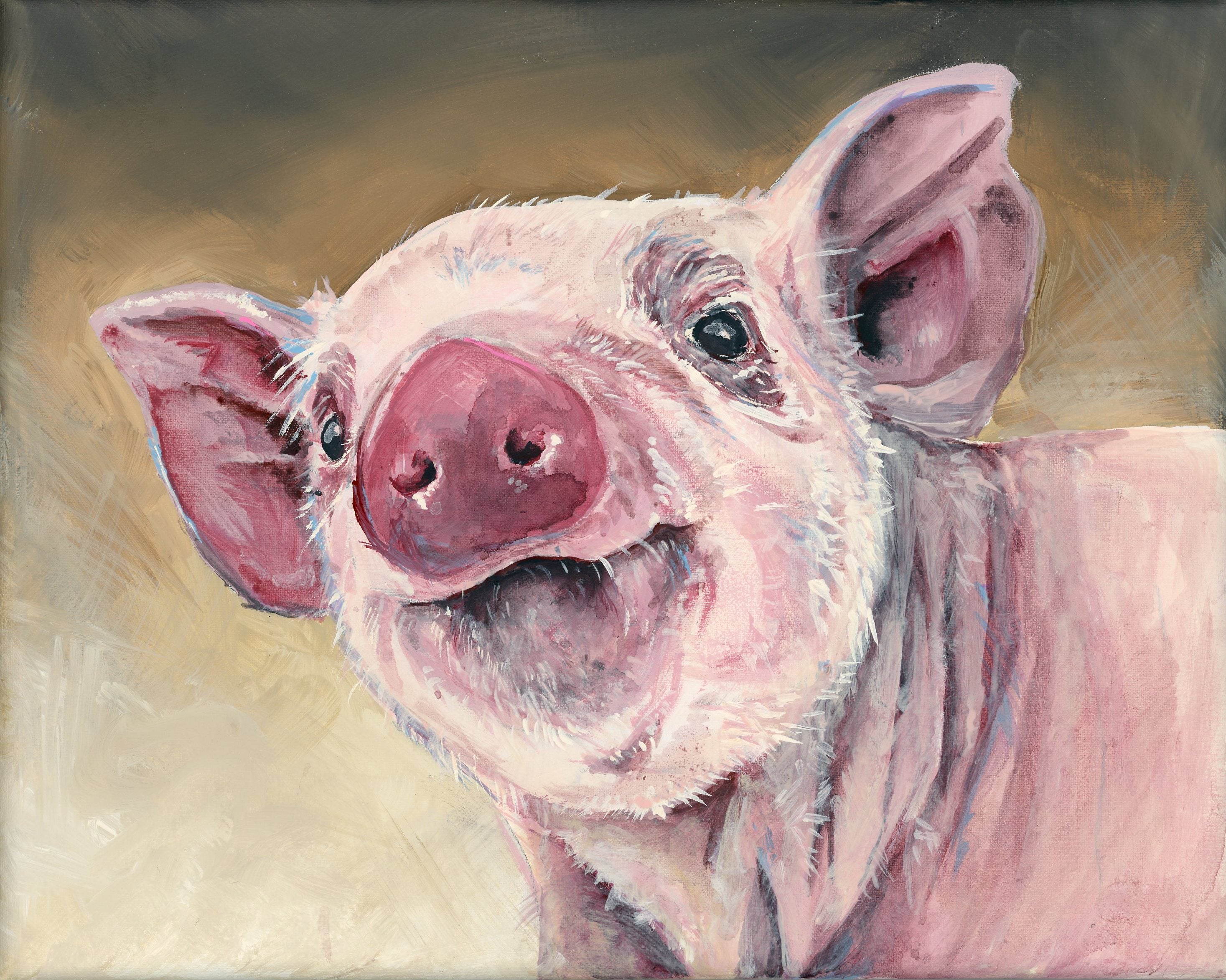 Acrylic Painting of a pig with a soft focus background