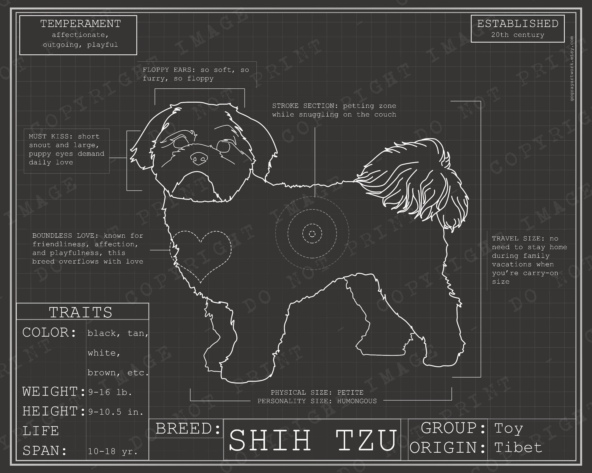Blueprint of Shih Tzu poster artwork