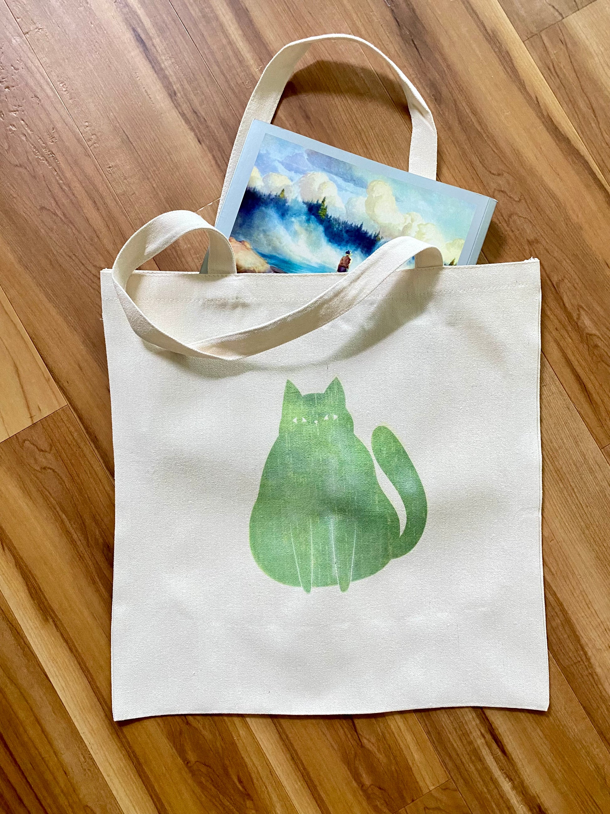 Fat green cat tote bag