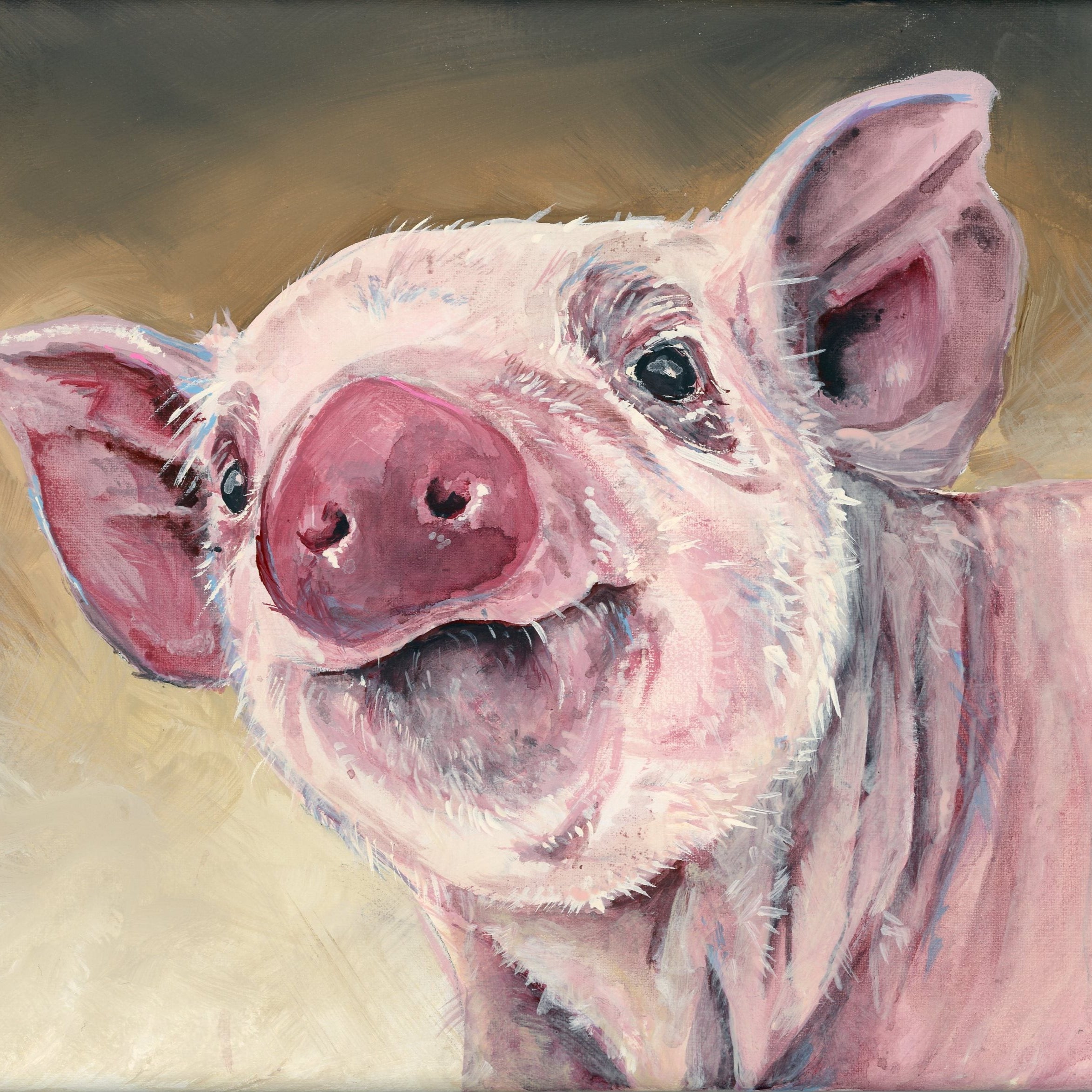 Painting of a pig with a soft focus background
