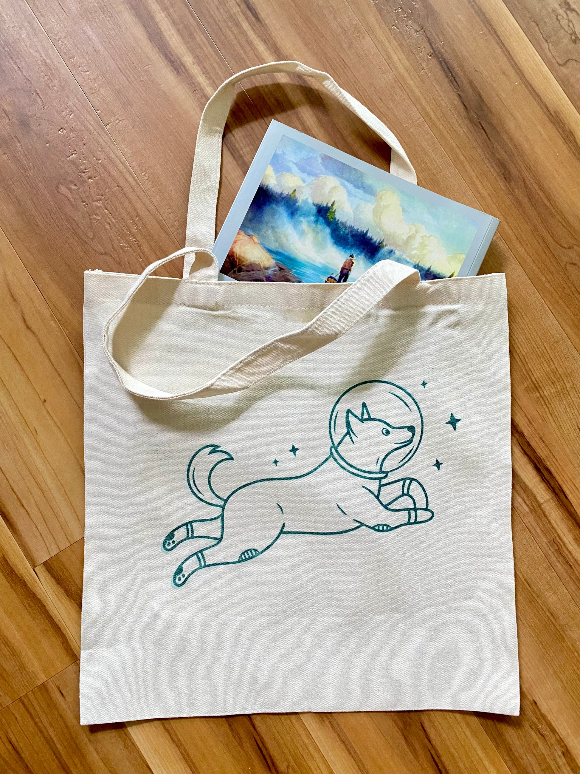 Tote bag with a space dog design